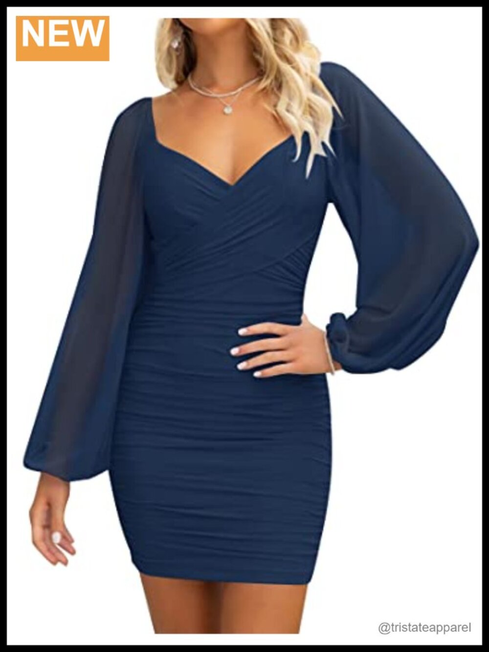 Long Sleeve Sheer Puff Sleeve Bodycon Mini Cocktail Party Dress